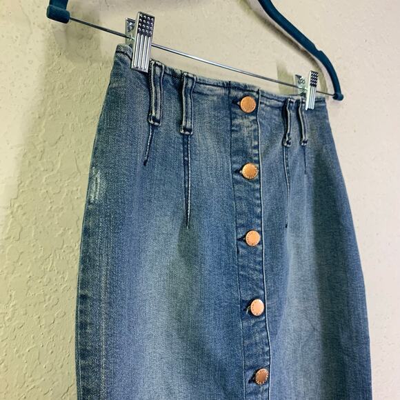 RETROFETE Skirt XS Harmonia Pencil Down Front Button Closure Edgy Distressed Hem - Picture 9 of 16